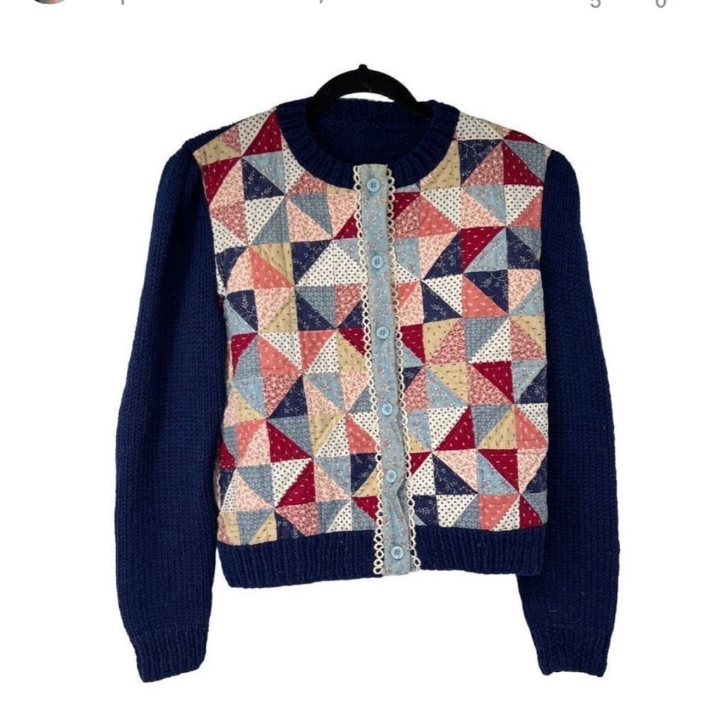 Hand Knit Quilted Front Button Up Sweater Jacket.